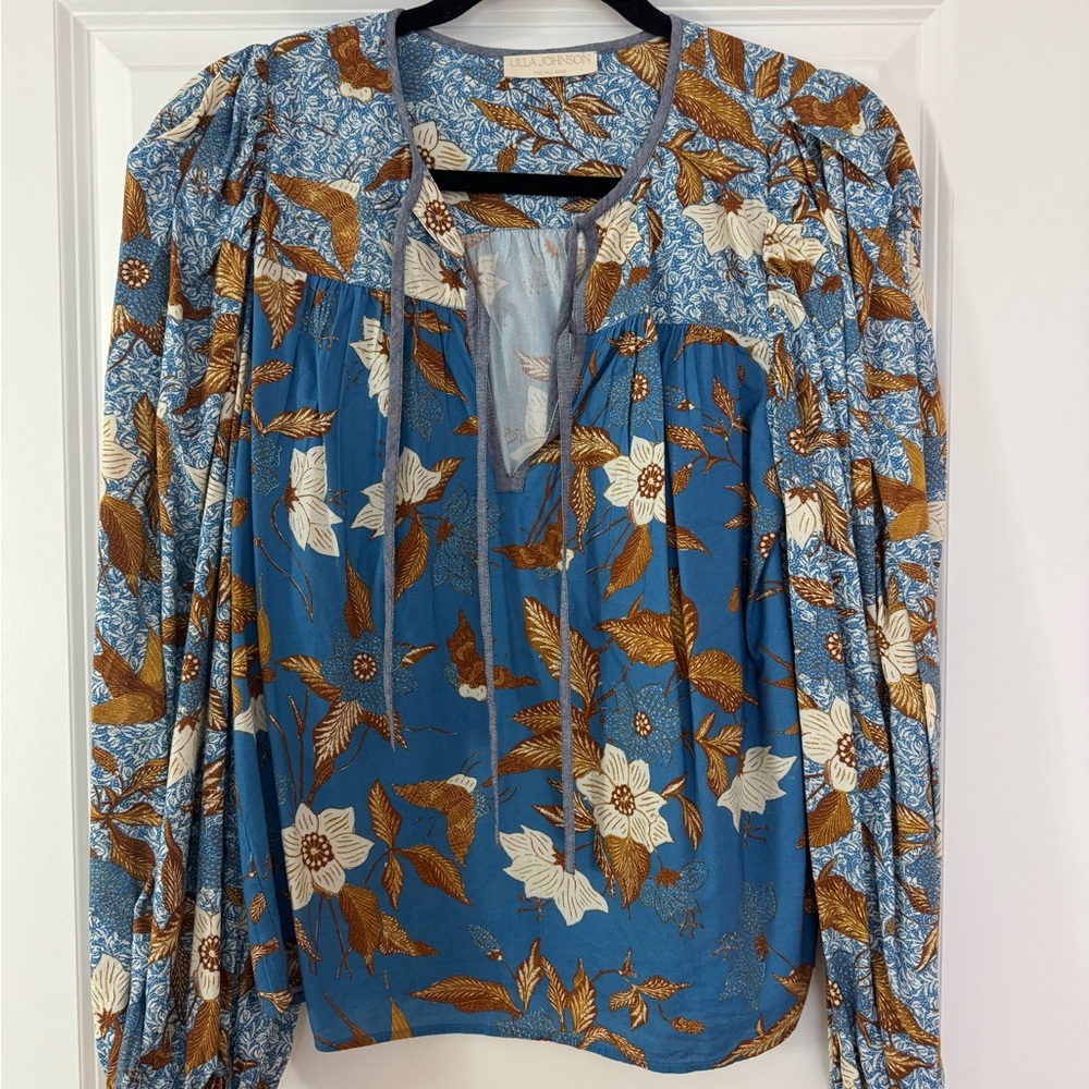 Ulla Johnson Blue and Brown Floral Blouse size 4